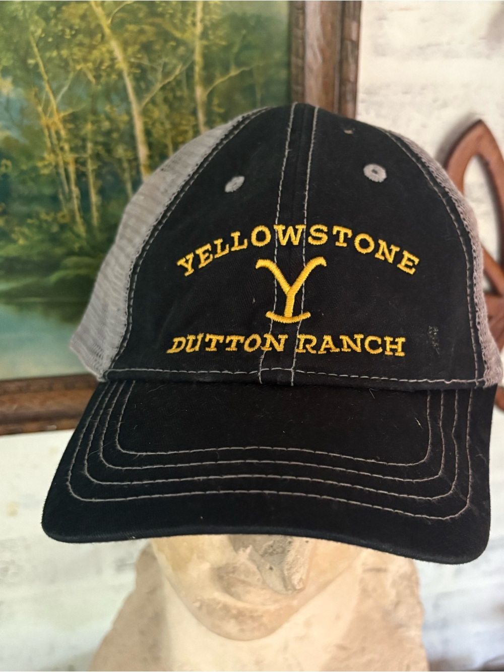 Yellowstone Dutton Ranch Embroidered Trucker Hat - Black & Gray with Yellow Logo